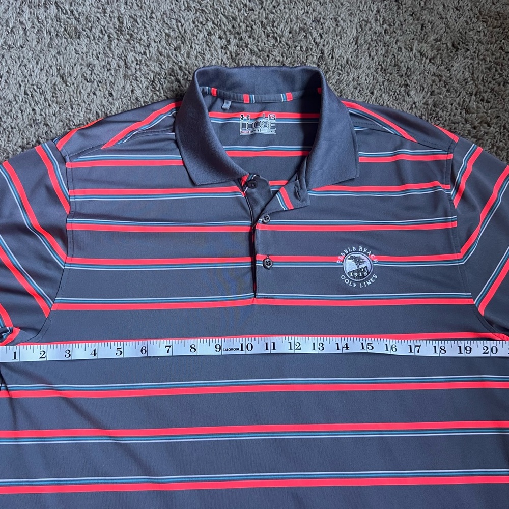 Under Armour Golf Polo Shirt Large Pebble Beach Golf Resort Club Orange Stripes - Picture 5 of 7